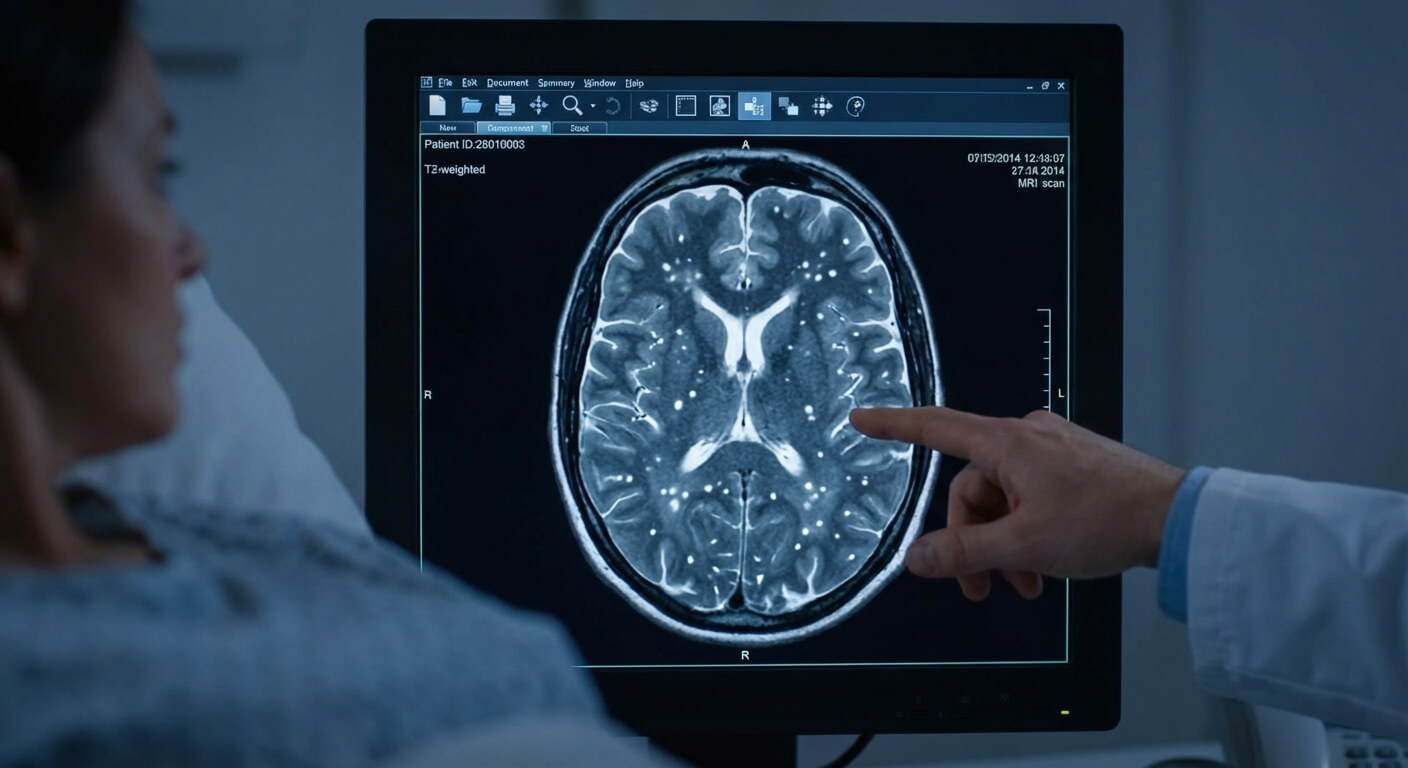 Image d'IRM cérébrale montrant des hypersignaux de la substance blanche